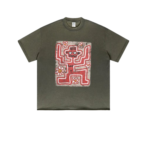 Stylish olive green t-shirt featuring unique graphic design, perfect for casual wear—THE FUNNY ONE.